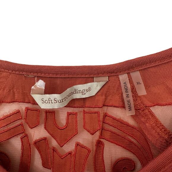 Soft Surroundings Tunic Top Rust Orange Mesh Sheer Embroidered Size XL Pullover‎ - Picture 2 of 7
